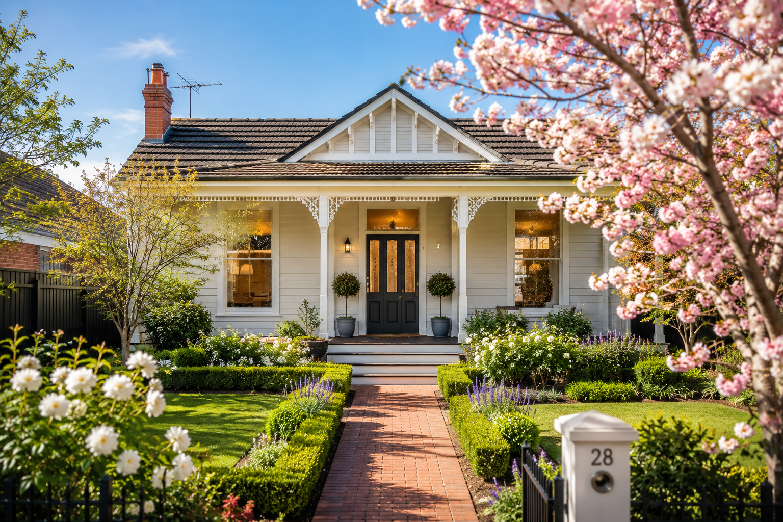 This is an image of a beautifully presented Melbourne home with a manicured spring garden, showcasing the importance of street appeal when preparing a property for sale.
